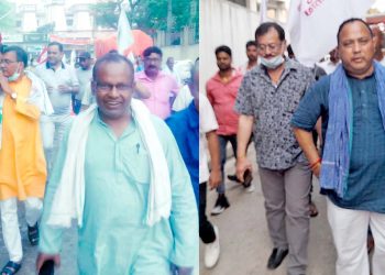 गठबन्धनको लागि घर-घर पुगेर भोट माग्दै चौरसिया र अमात्य