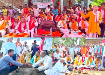 अतिक्रमण मुक्त गराइएको जग्गामा वृक्षाराेपण र मन्दिरकाे शिलान्यास