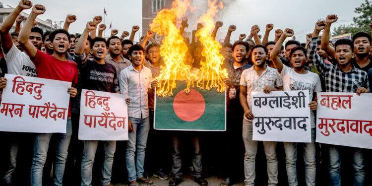 हिन्दु युवक हत्याको विरोधमा वीरगंजमा प्रदर्शन, बङ्गलादेशको झण्डा अंकित तस्विर जलाइयो