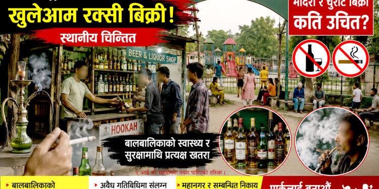 चिल्ड्रेन पार्कमा खुलेयाम रक्सी विक्रीः स्थानीय चिन्तित, बालबालिकालाई समय विताउन असहज