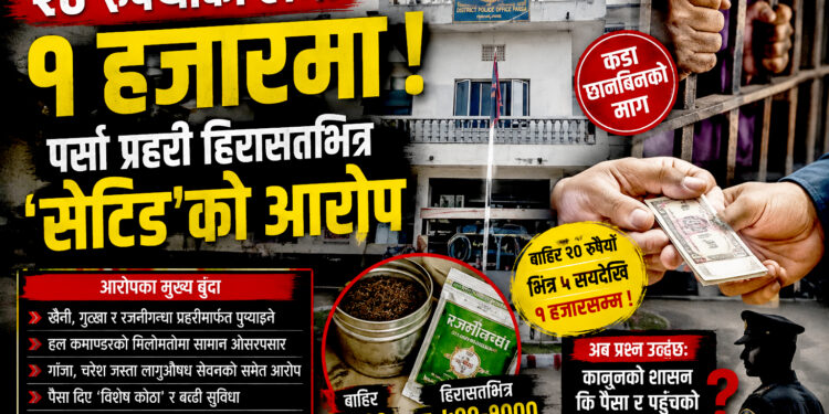 २० रुपैयाँको खैनी १ हजारमा ! जिल्ला पर्सा प्रहरी कार्यालय पर्साको हिरासतभित्र ‘सेटिङ’को खेल