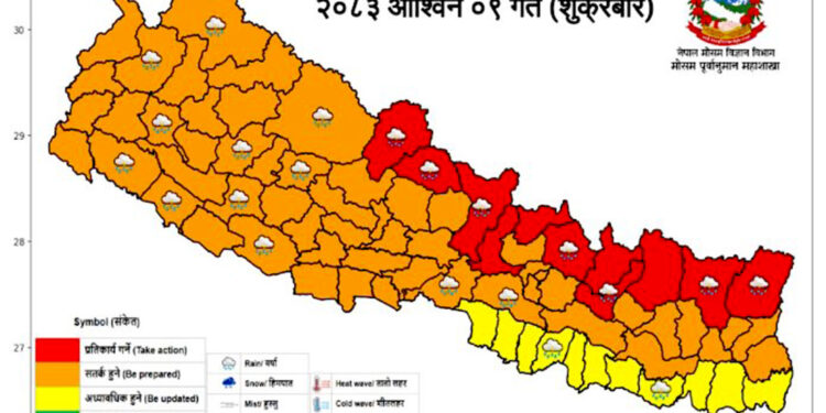 तीन दिन भारी वर्षाको सम्भावनाः उच्च सतर्कता अपनाउन आग्रह