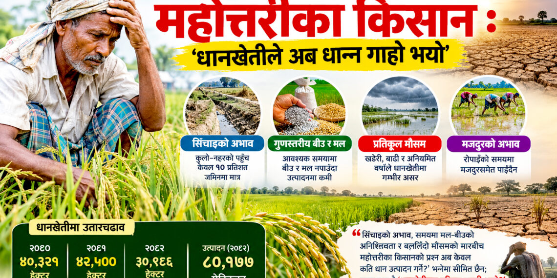 सिँचाइ, मल र मौसमको मारमा महोत्तरीका किसानः धानखेतीले अब किसानको खर्च नै धान्नै मुस्किल